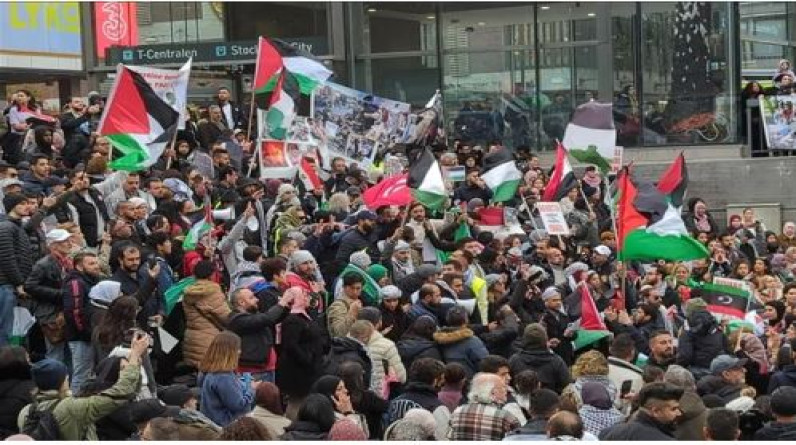 مظاهرة أمام البرلمان السويدي احتجاجا على دعم إسرائيل